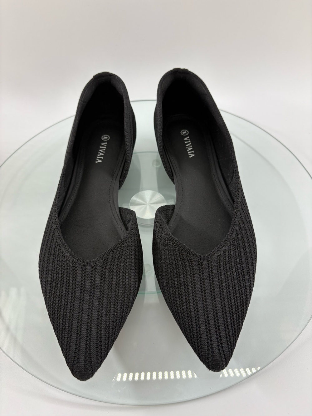 Vivaia Melia Flats Black Pointed Toe D’Orsay Knit Ballet Shoes Size 8